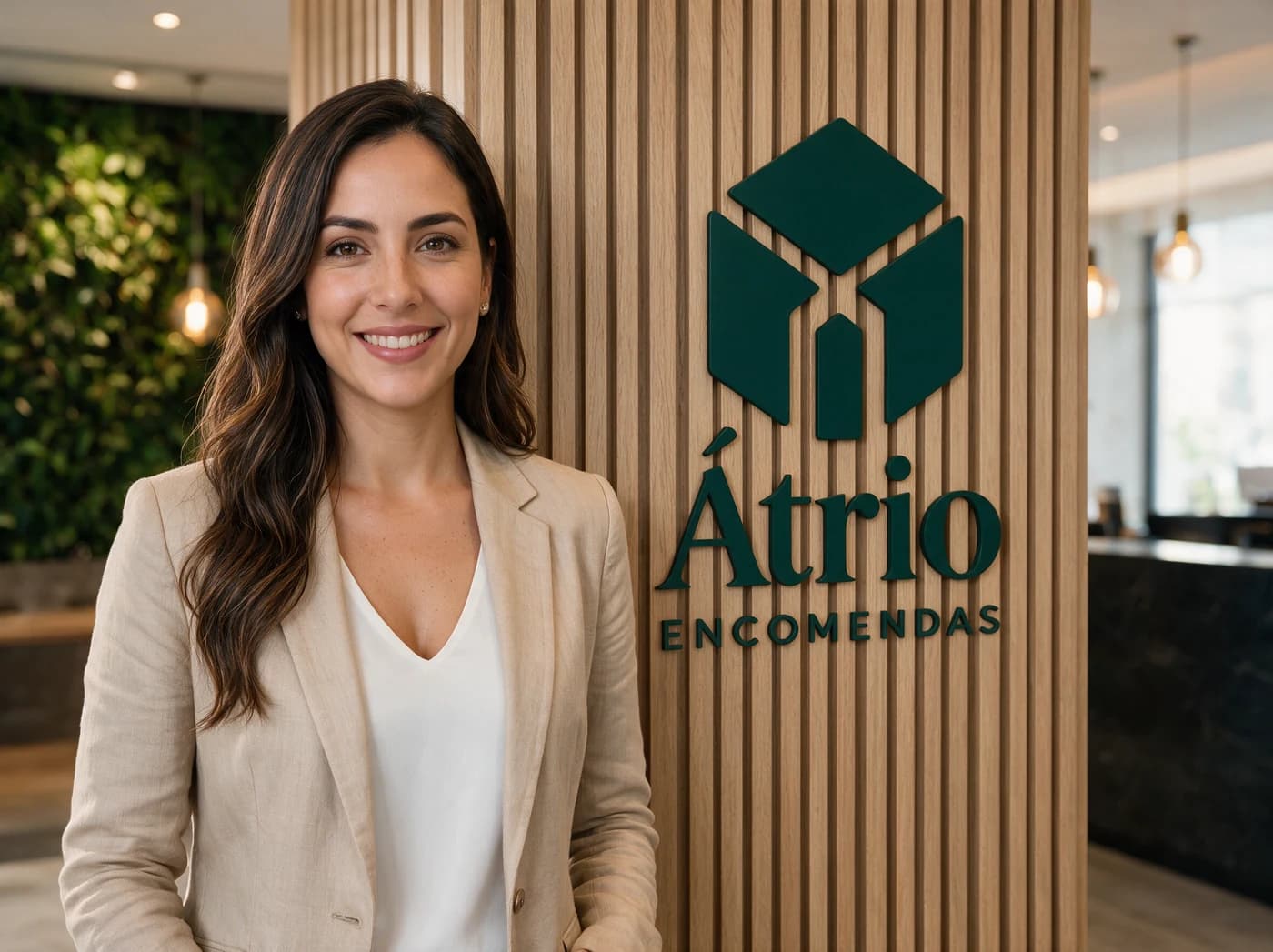 Átria, assistente virtual do Átrio Encomendas, na recepção de um condomínio
